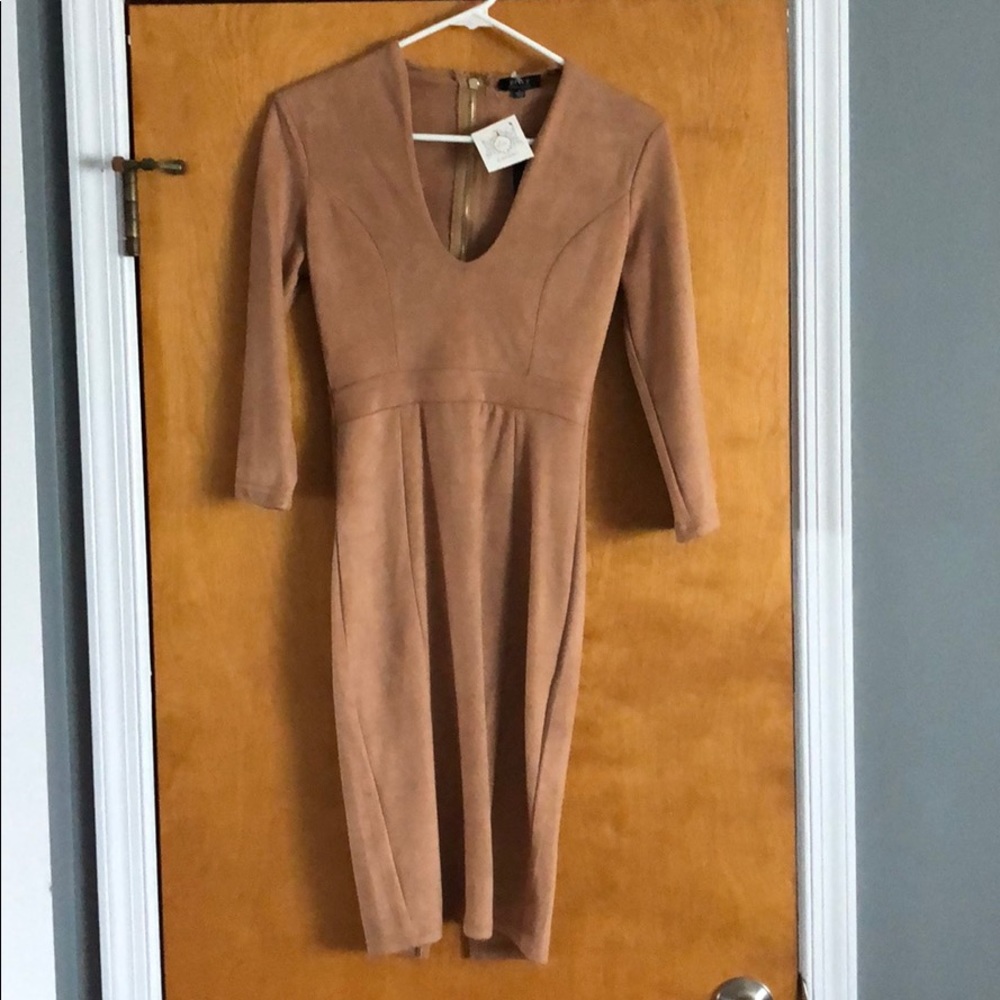 NWT Camel colored plunge dress
